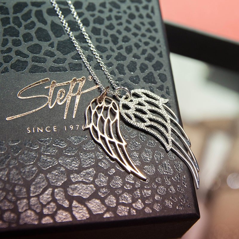 Steff Highgate Rose Gold Plated Silver & Diamond Angel Wing Pendants with Chain - Steffans Jewellers