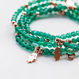 Steff Green Onyx Agate Gemstone Bead Bracelet with Hamsa Hand Charm