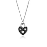 Steff Silver &  Black Enamel Stars Love Lock Pendant Necklace