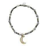 Steff Celestial Glow Bead Bracelet with Yellow Gold Vermeil Crescent Moon Charm