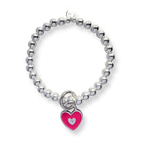 Steff Silver Bead Charm Bracelet with Hot Pink Enamel Love Heart Charm
