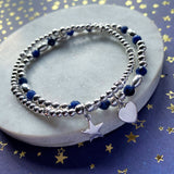 Steff Silver & Sodalite Gemstone Bead Bracelet with Heart Charm