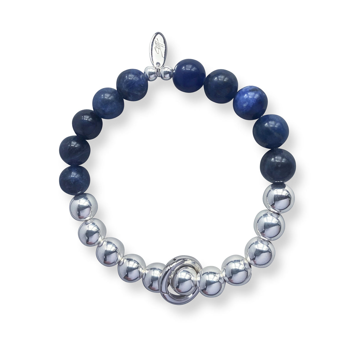Steff Silver & Sodalite Bead Charm Bracelet with Interchangeable Charm Link