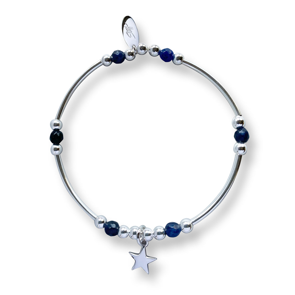Steff Silver & Sodalite Celestial Bead Bracelet with Star Charm