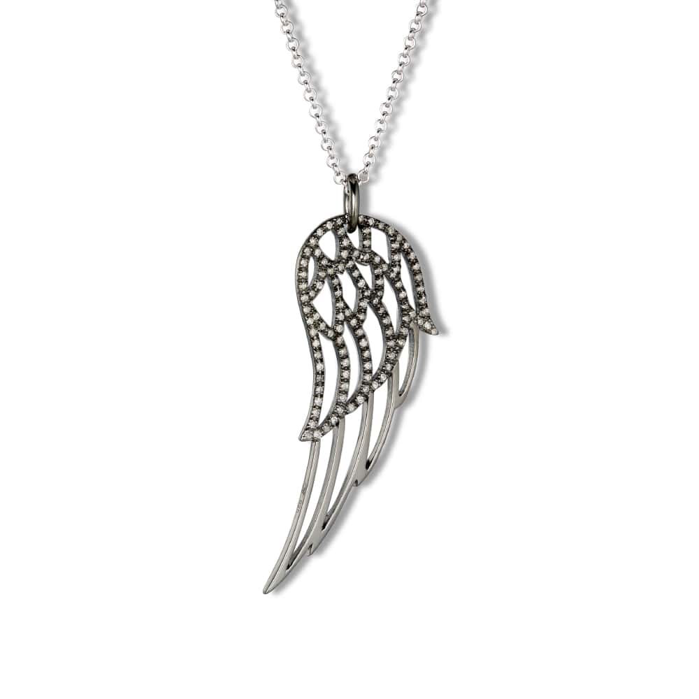 Steff Black Rhodium Silver & Diamond Wing Pendant with Chain - Steffans Jewellers