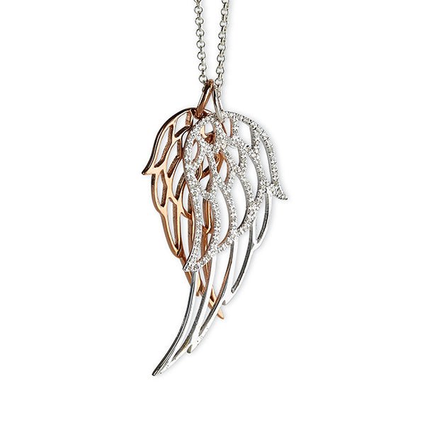 Steff Highgate Rose Gold Plated Silver & Diamond Angel Wing Pendants with Chain - Steffans Jewellers