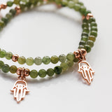 Steff Green Jade Gemstone Bead Bracelet with Hamsa Hand Charm