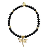 Steff Black Onyx Gemstone Bead Bracelet with Dragonfly Charm
