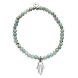 Steff Silver & Amazonite Gemstone Bead Bracelet with Hamsa Hand Charm