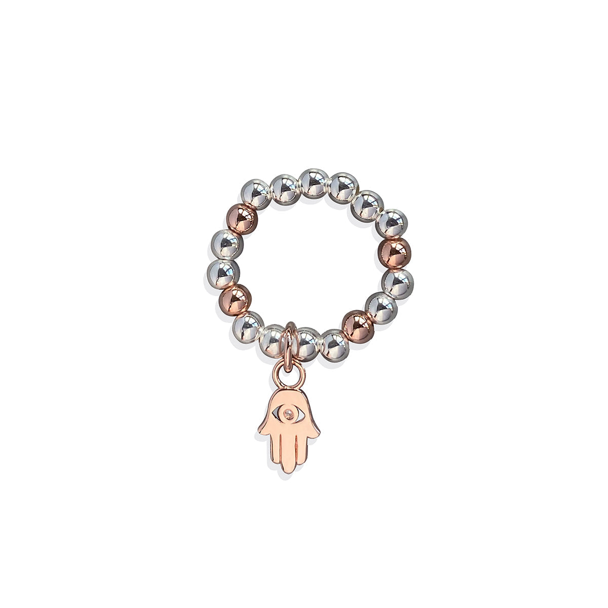 Steff Silver & Rose Gold Vermeil Bead Ring with Hamsa Hand Charm