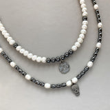 Steff Hematite & Freshwater Pearl Necklace with Black Rhodium Skull charm - Steffans Jewellers