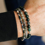 Steff Mens Silver & Green Moss Agate Bead Bracelet - Steffans Jewellers