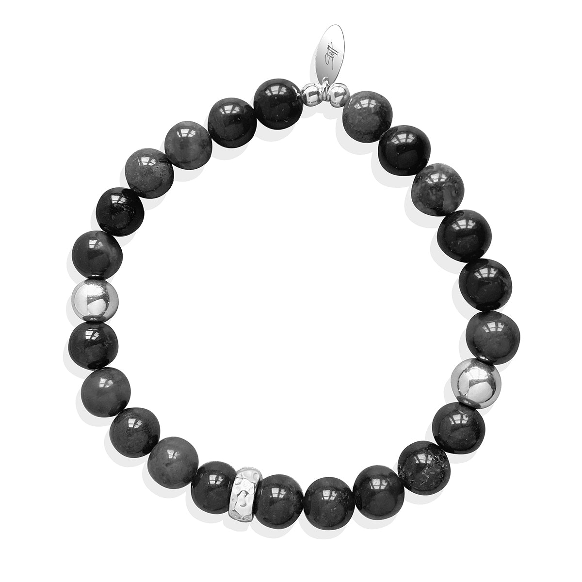 Steff Mens Silver & Obsidian Bead Bracelet - Steffans Jewellers
