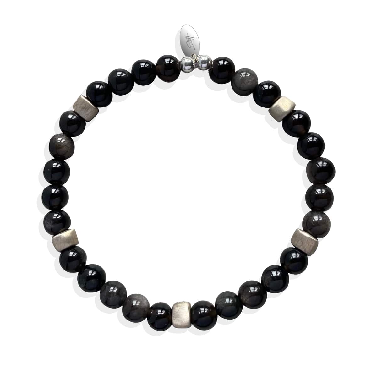 Steff Mens Silver & Obsidian Bead Bracelet - Steffans Jewellers