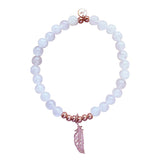 Steff Rose Gold and White Jade Bead Bracelets with Feather Charm - Steffans Jewellers
