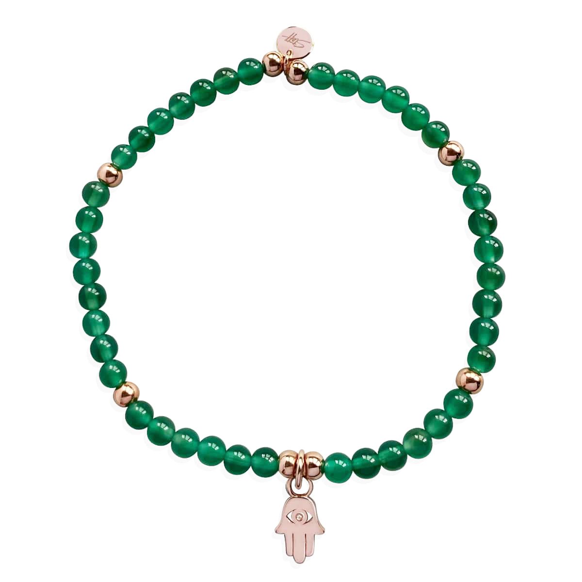 Steff Rose Gold & Green Onyx Bead Bracelet with Hamsa Hand Charm - Steffans Jewellers