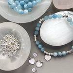 Steff Silver & Aquamarine Bead Bracelet with Heart Charm - Steffans Jewellers