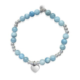 Steff Silver & Aquamarine Bead Bracelet with Heart Charm - Steffans Jewellers