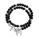 Steff Silver & Black Onyx Double Wrap Bracelet With Guardian Angel Wings Charm - Steffans Jewellers