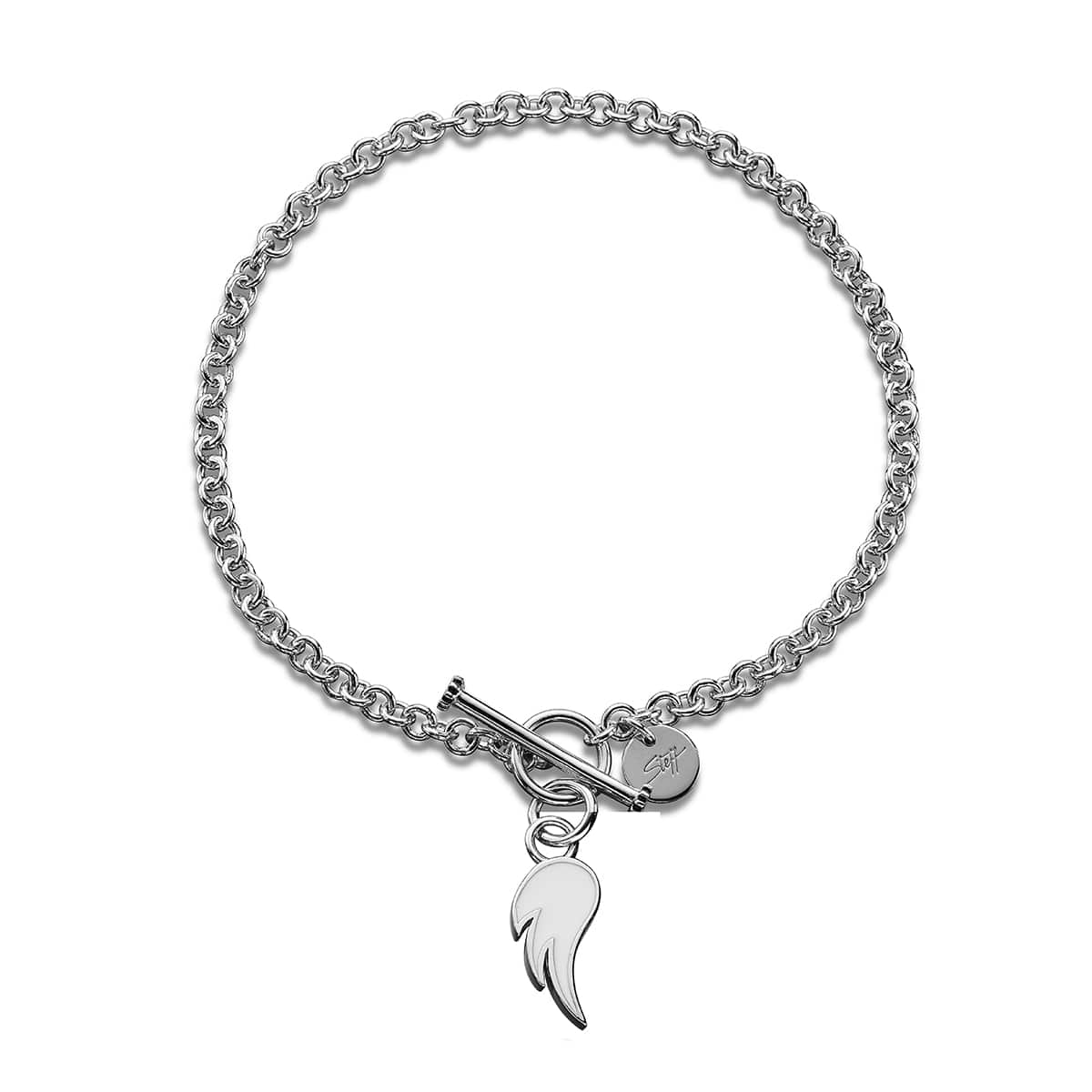 Steff Silver Bracelet with Silver & White Enamel Guardian Angel Wing Charm. - Steffans Jewellers