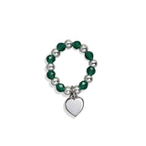 Steff Silver & Green Onyx Agate Bead Ring with Heart Charm - Steffans Jewellers