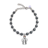 Steff Silver & Hematite Bead Bracelet with Guardian Angel Charm - Steffans Jewellers