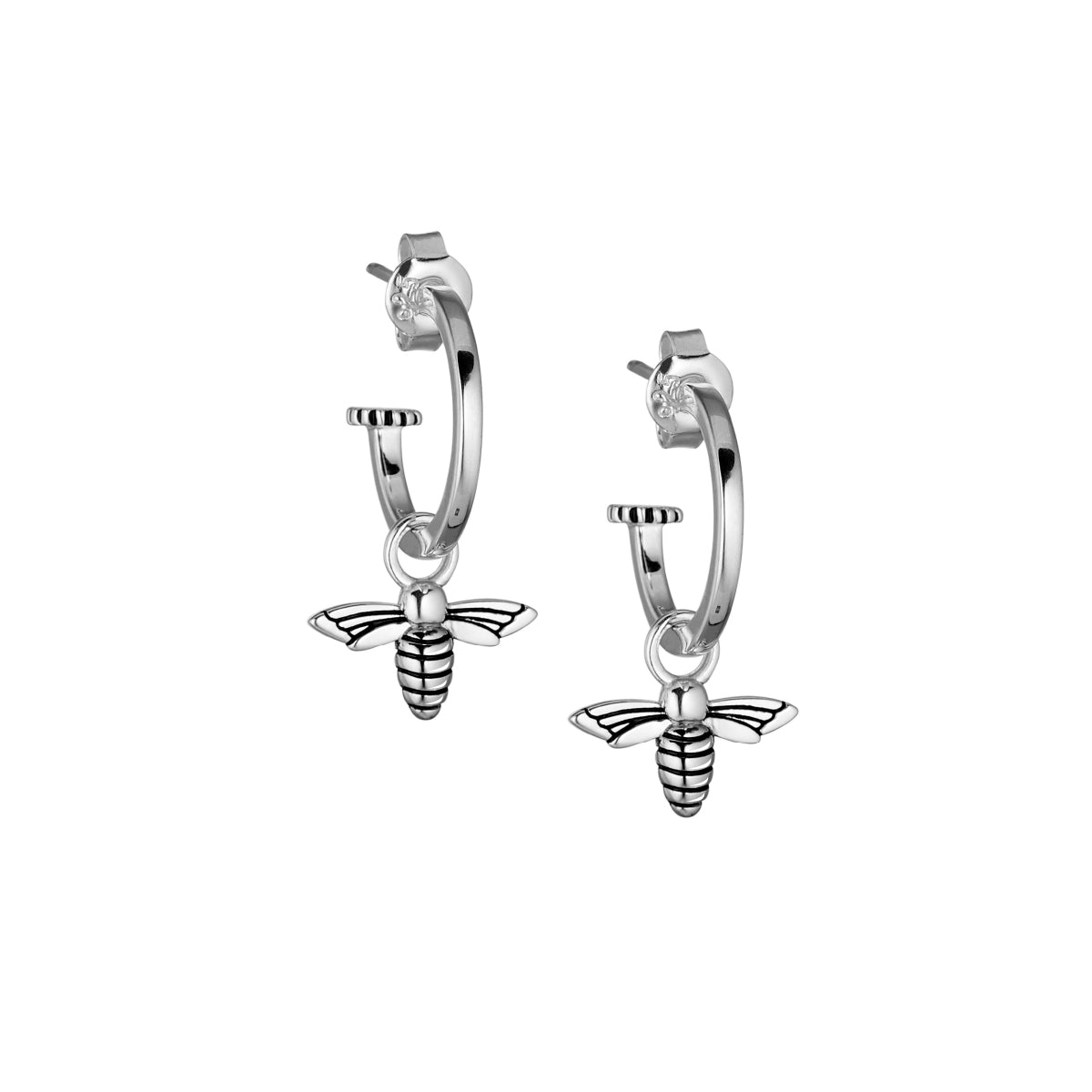 Steff Silver Hoop Earrings With Bee Charms - Steffans Jewellers