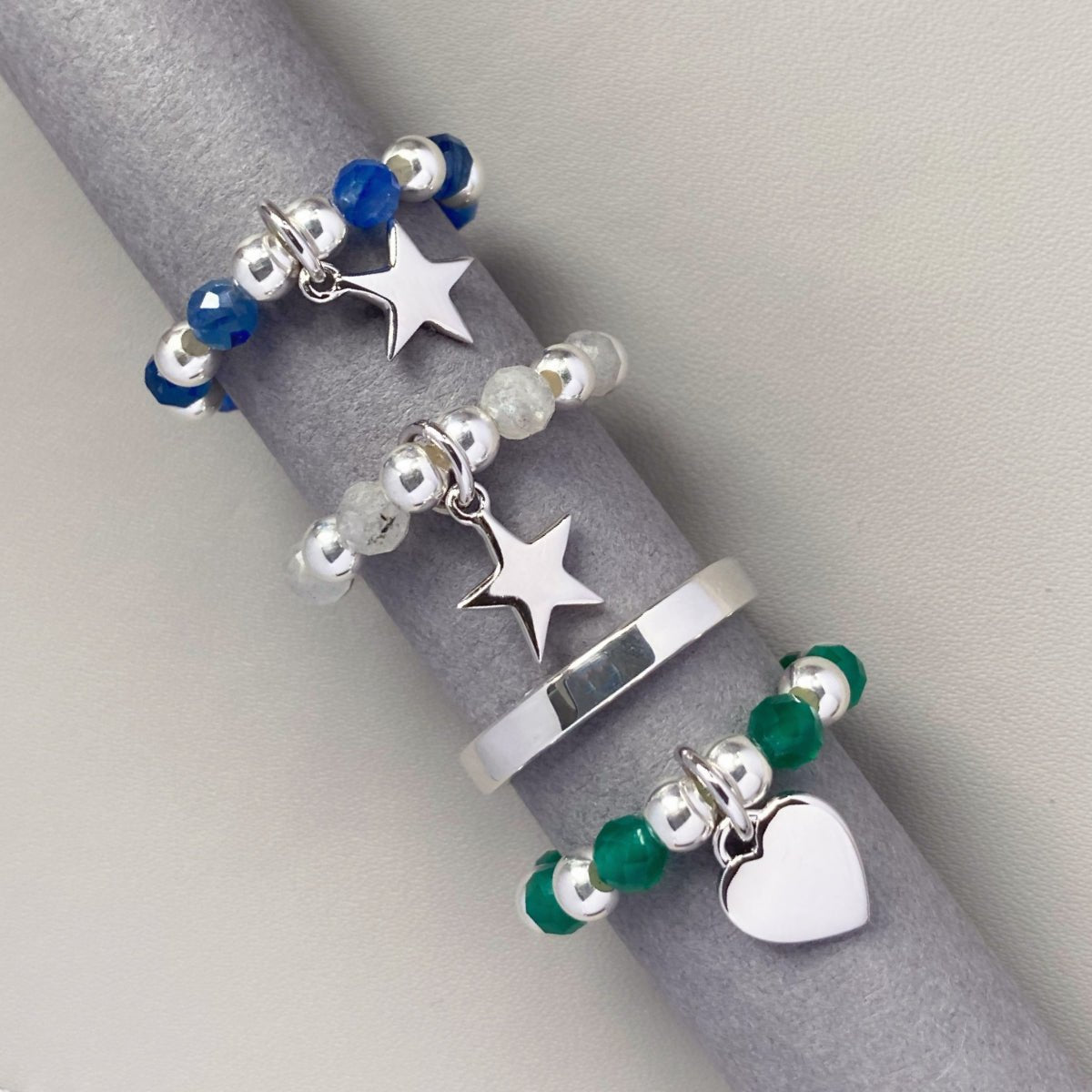 Steff Silver & Kyanite Bead Ring with Star Charm - Steffans Jewellers