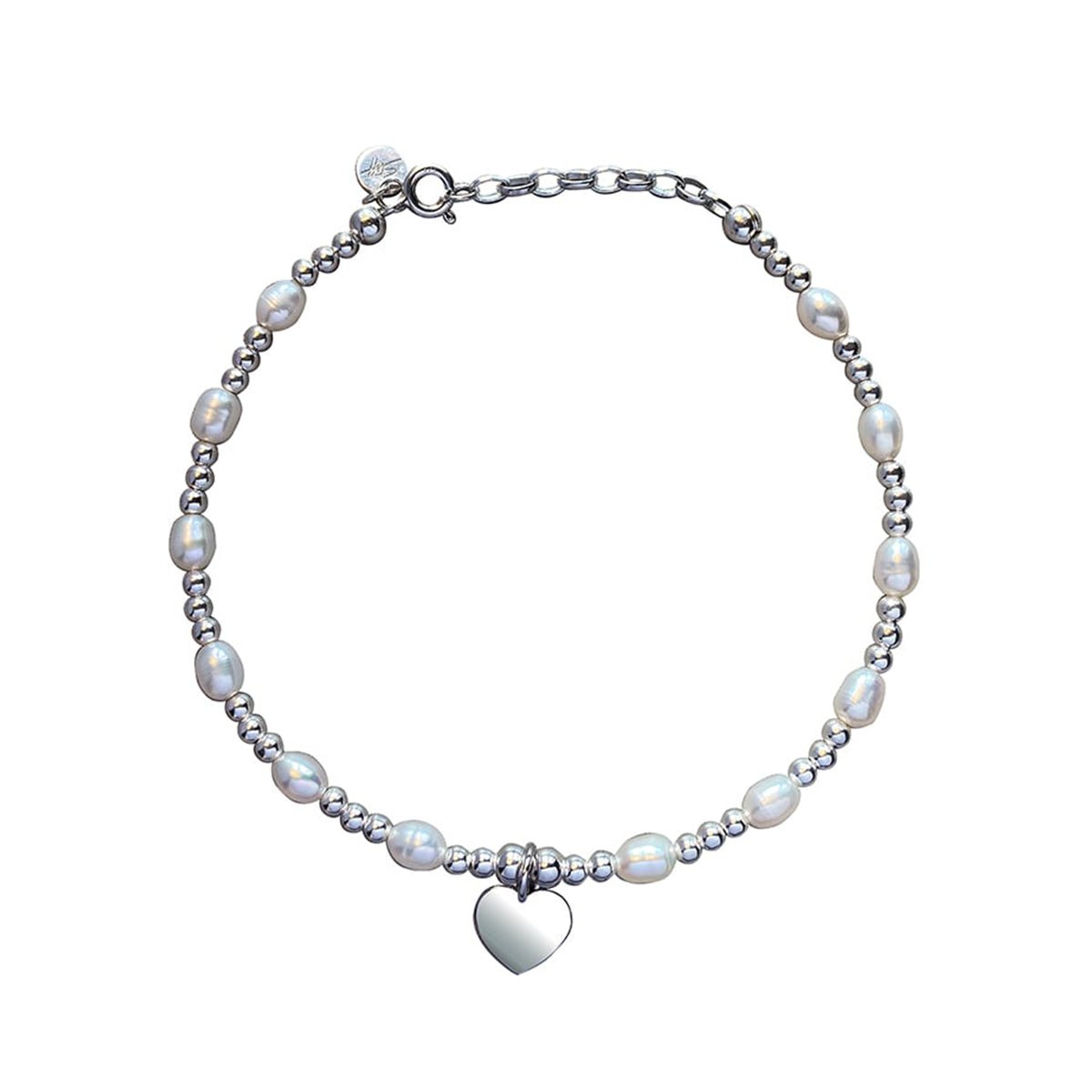 Steff Sterling Silver & Pearl Bead Anklet With Heart Charm - Steffans Jewellers