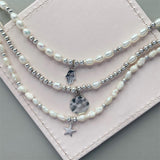 Steff Sterling Silver & Pearl Bead Anklet With Star Charm - Steffans Jewellers